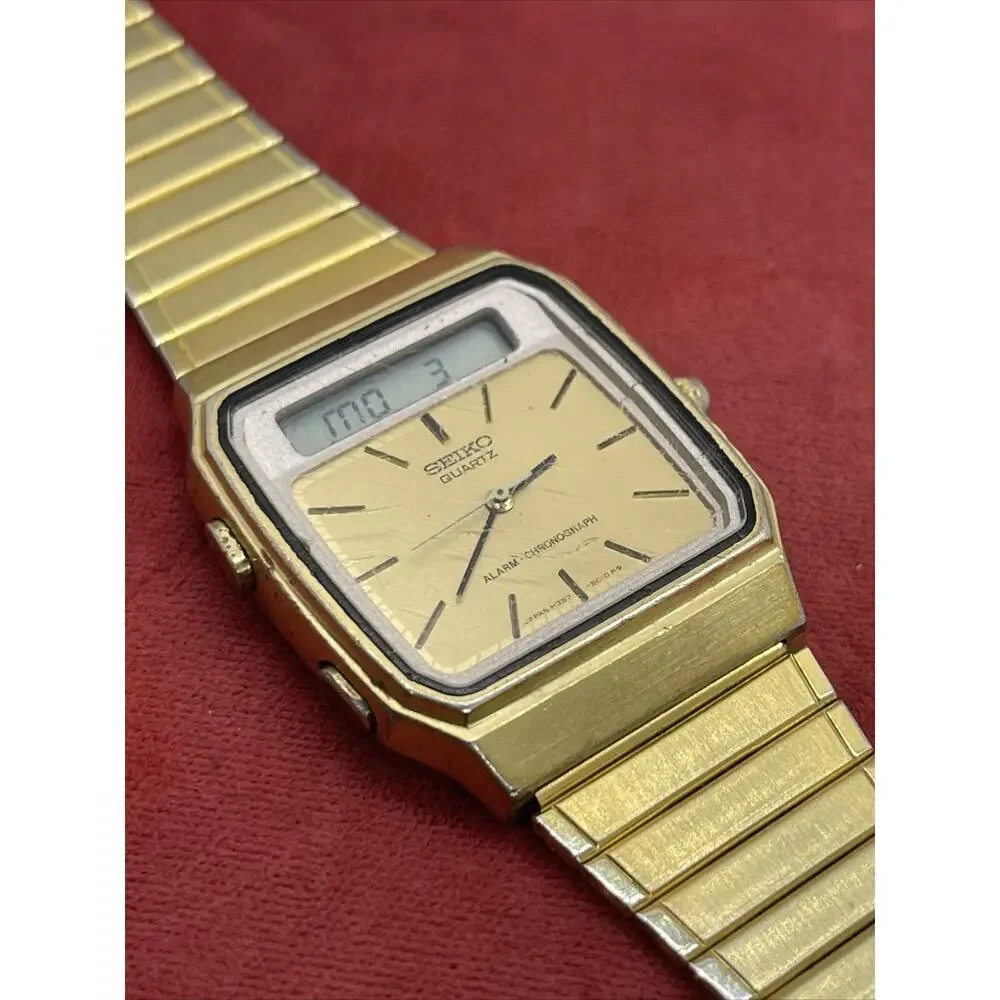 Vintage 1980s Seiko H357-5009 LCD Digital Watch 7” Running Ana Digi Dead Battery